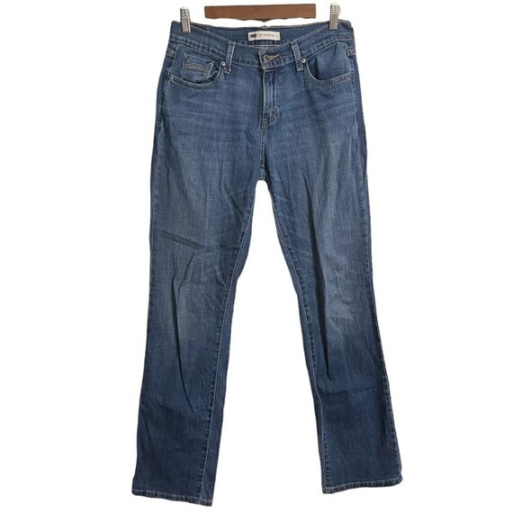 Levi's Womens Dark Wash Stretch 505 Straight Leg Mid Rise Jeans Size 6 - Picture 1 of 8